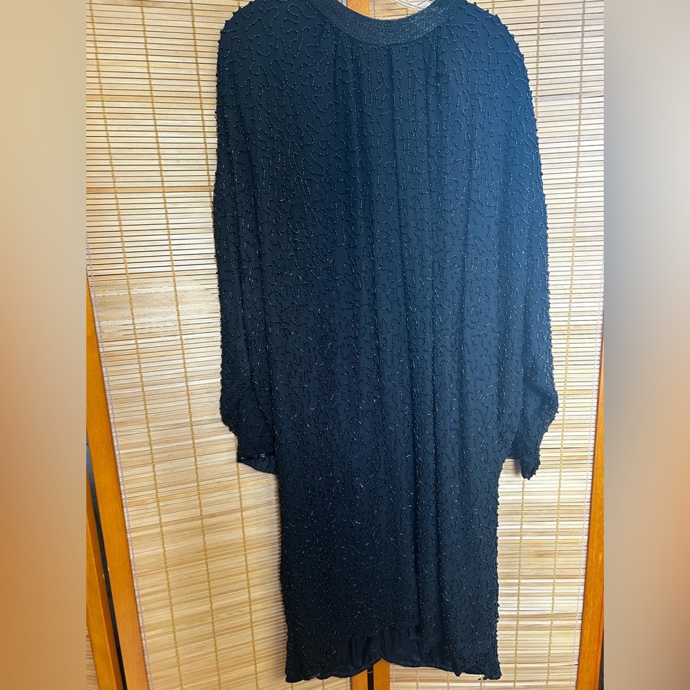 Judith Ann Black Beaded Kaftan Batwing Cocoon Dress 2X